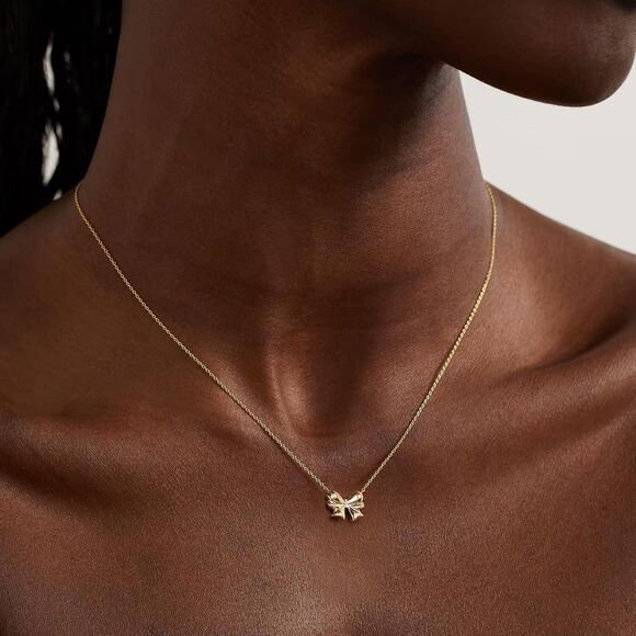 Coquette Bow Necklace with CZ Stones Dainty Gold Bow Pendant Cubic Zirconia Gift - Picture 3 of 5